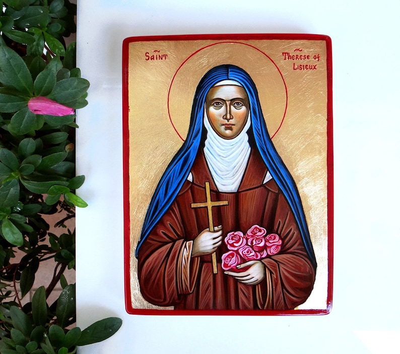Therese of Roses St custom handpainted icon St Therese of Lisieux icon MADE to Order 8 by 6 inches