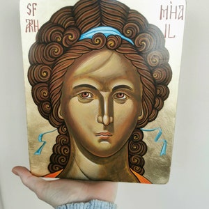 Archangel Michael painting, handpainted orthodox icon on wood,  Byznatine style, READY TO SHIP