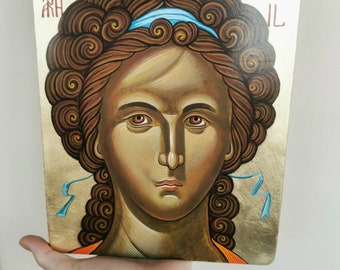Archangel Michael painting, handpainted orthodox icon on wood,  Byznatine style, READY TO SHIP