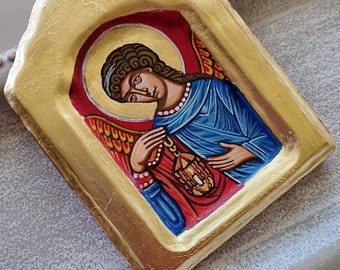 Mini Icon Archangel Gabriel, Handpainted Miniature Keepsake Icon