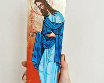 Saint John the Disciple, John the Baptist,  Handpainted Icon Gift, St Ioan , 3x11 1/2 inches