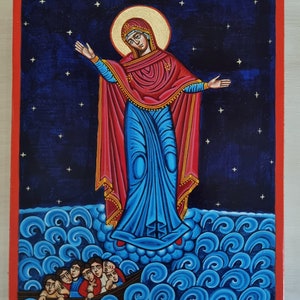 Our Lady Star of the Sea icon, Stella Maris , handpainted original 10x12 inches, Made order