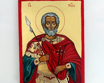 St. Menas The Wonder Worker, Saint Martyr Mina of Egypt, original icon on wood, 8x10inches- MADE TO ORDER