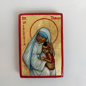 Mother Teresa mini painting, Saint Teresa of Calcutta original icon on wood