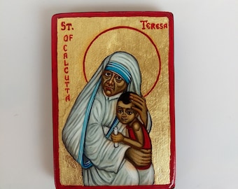 Mother Teresa mini painting, Saint Teresa of Calcutta original icon on wood - Made to Order