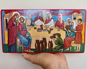 Bodas de Caná, Jesús en las bodas de Caná - ícono ortodoxo pintado a mano, 10 x 5 pulgadas, LISTO PARA ENVIAR