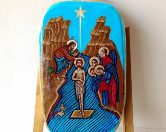 Baptism of Jesus, Christ's Christening, Original Handpainted Icon
