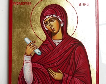 Saint Anna The Prophetess, original icon painting 10 by 12 inches