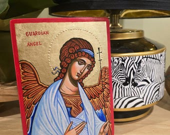 Guardian Angel, Baptism Gift, handpainted icon orthodox style, 8 x 6 inches, Ready to ship