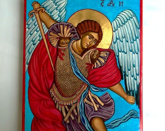 St Archangel Michael handpainted icon -  12 by 16 inches