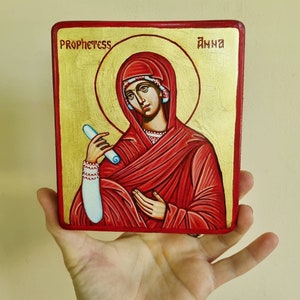 Saint Anna The Prophetess, original icon painting 6 by 5 inches