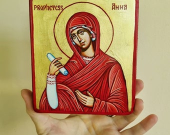 Saint Anna The Prophetess, original icon painting 6 by 5 inches