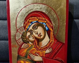 Virgin Mary with Christ child - TWO icon originals - 8 by 6 inches - Ready to ship