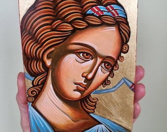 Saint Archangel Gabriel painting on wood, handpainted icon original  4x5inches, READY to ship