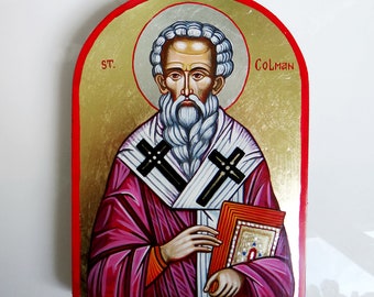 Saint Colman, Handpainted Icon Original on wood, 6 x 8 inches, MADE TO ORDER