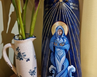 Stella Maris Lady Star of the Sea - handpainted orthodox  icon on a tile, 7 by 12 inches - READY TO SHIP