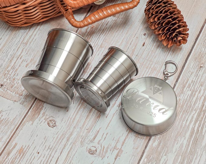 Engraved Stainless Steel Folding Camping Mug - Personalized Travel Mug