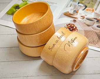 Cuencos de bambú personalizados: decoración de cocina de madera natural grabada