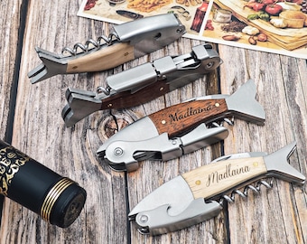 Personalized Fish Bottle Opener: Wood & Stainless Steel Groomsmen Gift