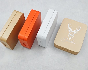 Caja de hojalata personalizada, organizador de metal grabado a medida para especias, monedas y artículos pequeños, 3 colores