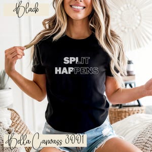 Maglietta divertente con gioco di parole sullo yoga: Split Happens Graphic Apparel