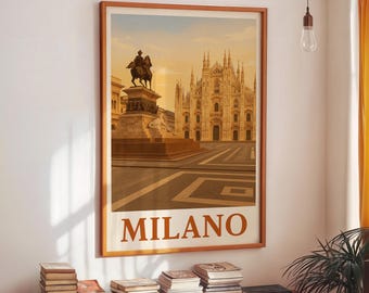 Poster Duomo Milaan: vintage Italiaanse reiskunst (digitale download)