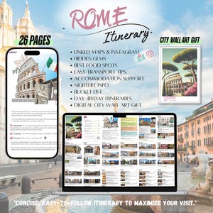Rome Travel Itinerary: City Guide with Wall Art (Digital Download, PDF)