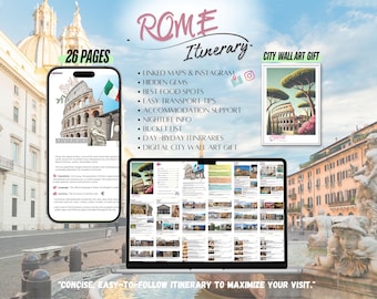 Rome Travel Itinerary: City Guide with Wall Art (Digital Download, PDF)