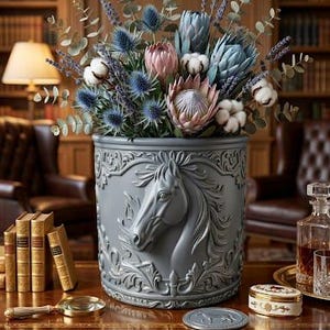 Vaso decorativo com relevo de cavalo, vaso para plantas com formato de cavalo, decoração rústica equestre para casa, vaso de flores, porta-lápis, porta-chaves, peça decorativa para ambientes internos e externos.