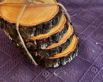 Rustic Wood Slice Coasters – Set of 4 Natural Log Drink Coasters
