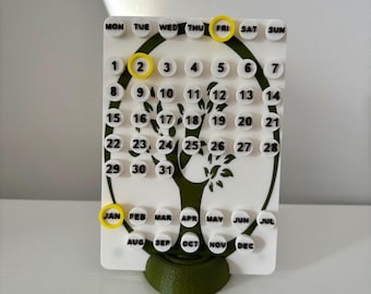 Tree of Life Perpetual Calendar, 3D Printed Magnetic Desk Decor