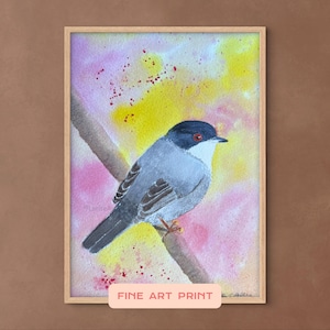 Stampa artistica di uccelli primaverili – Acquerello di natura pacifica – Delicata stampa artistica giclée da parete, regalo per lei – Illustrazione di uccellino tenero dal dipinto originale