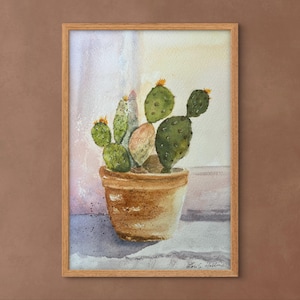 Acquerello originale di cactus / Arte murale vintage boho / Dipinto di piante del deserto A5 / Regalo naturale fatto a mano