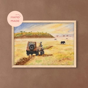 Safari Adventure – Dipinto ad acquerello originale – Arte della fauna selvatica africana fatta a mano