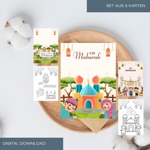Cartões digitais Eid Mubarak, cartões Eid Mubarak para impressão, download digital de cartões islâmicos, presentes islâmicos, presentes Eid (SET)