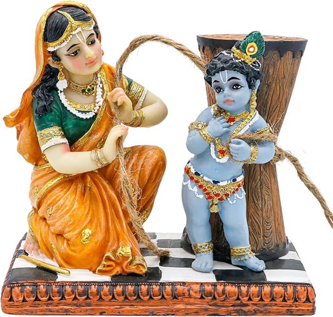 Divine Maa Yashoda Binding Krishna Murti | 5.1" Hand-painted Lord ...