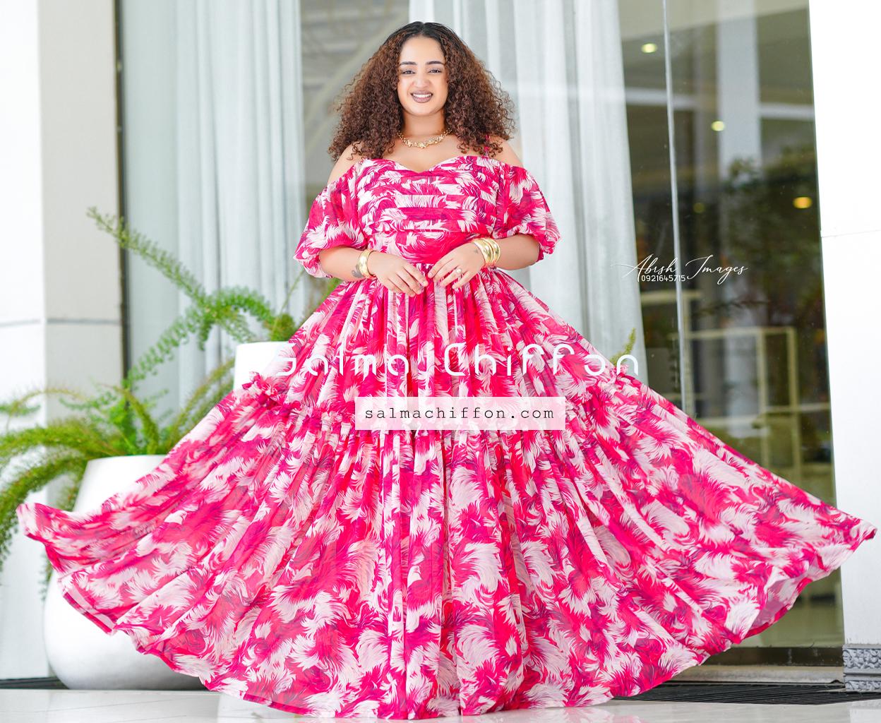 Luxury Habesha Chiffon Dress - Handmade Wedding Cultural Gown for Ethiopian & Eritrean Women