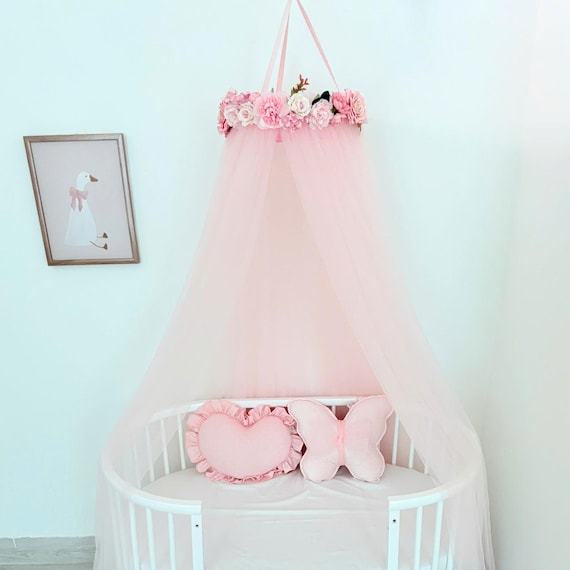 Light Pink Princess Canopy for Baby Crib, Floral Bed Canopy, Nursery Decor, Girl Room Décor