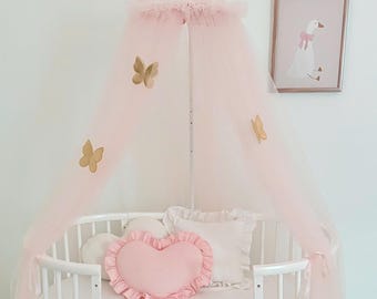 Light Pink Bed Canopy – Soft Tulle Crib & House Bed Curtains, Girl Nursery Room Decor