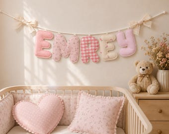 Guirnalda de nombre para el primer cumpleaños, guirnalda de tela personalizada con nombre, pancarta de cumpleaños personalizada, regalo para baby shower, decoración para la habitación del bebé.