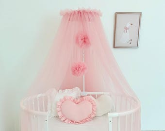 Baby Crib Canopy Girl – Pink Tulle Baldachin Play Room, Nursery Bed Canopy Curtains