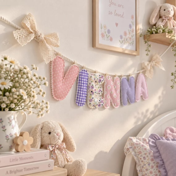 Personalized Fabric Name Garland, Custom Letter Banner, Handmade Nursery Wall Decor, Baby Shower Gift