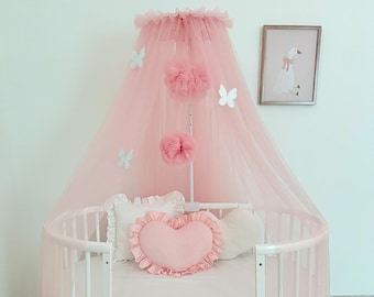 Handgefertigter Babybetthimmel mit Metallrahmen, Tüllvorhänge fürs Kinderzimmer, Babyzimmerdekoration