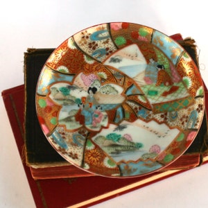 Vintage Chinoiserie Plate. Wall Plate. Dish. Hand Painted. Red. Gold. Turquoise. Blue. Interior Design. Soap Dish. Rhapsody Attic on Etsy. image 1