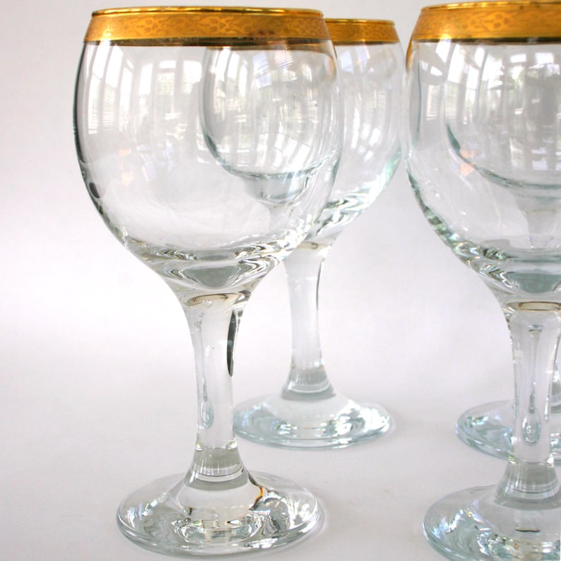 Vintage Wine Glasses. Gold Rimmed. Rim. Crystal Glasses. Etsy
