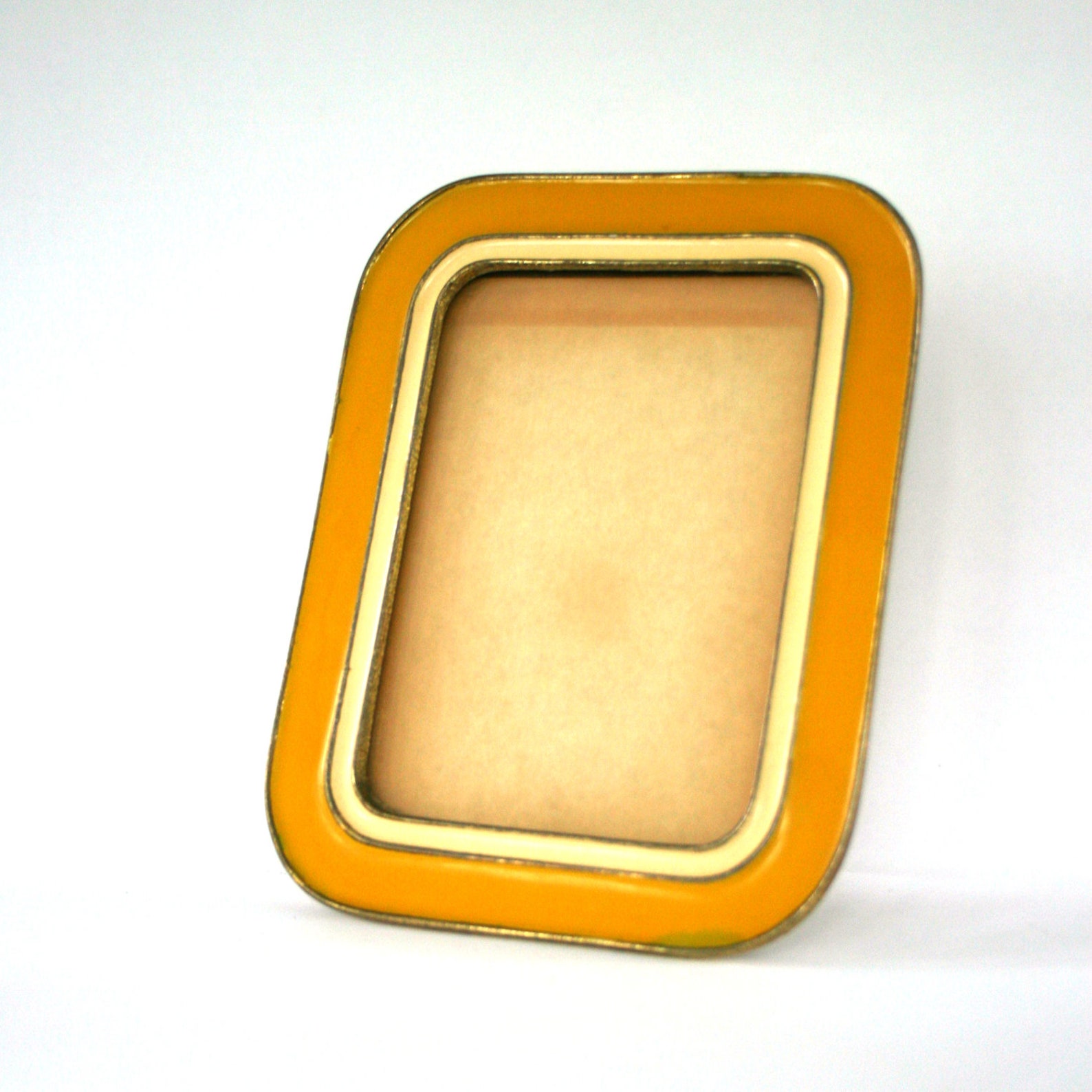 Antique Metal and Enamel Picture Frame. Mustard Yellow. Etsy