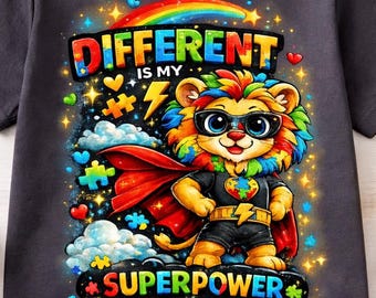 Diseño PNG de león superhéroe para la concienciación sobre el autismo (descarga digital)