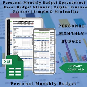 Monthly Budget Spreadsheet | Excel Budget Planner | Digital Finance Tracker | Simple & Minimalist