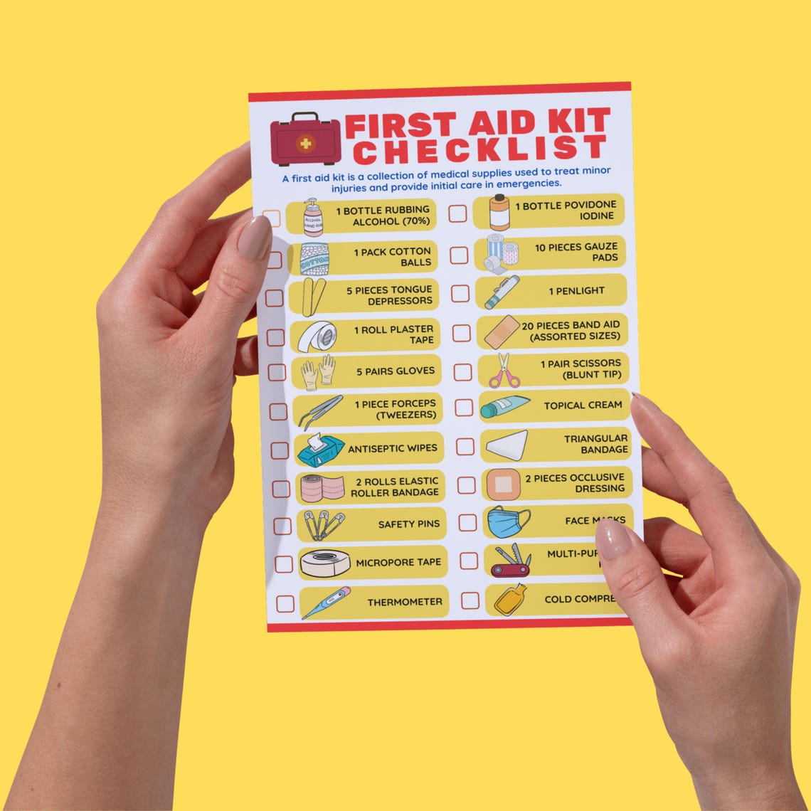 Printable First Aid Kit Checklist: Home, School, Office (PDF Download ...