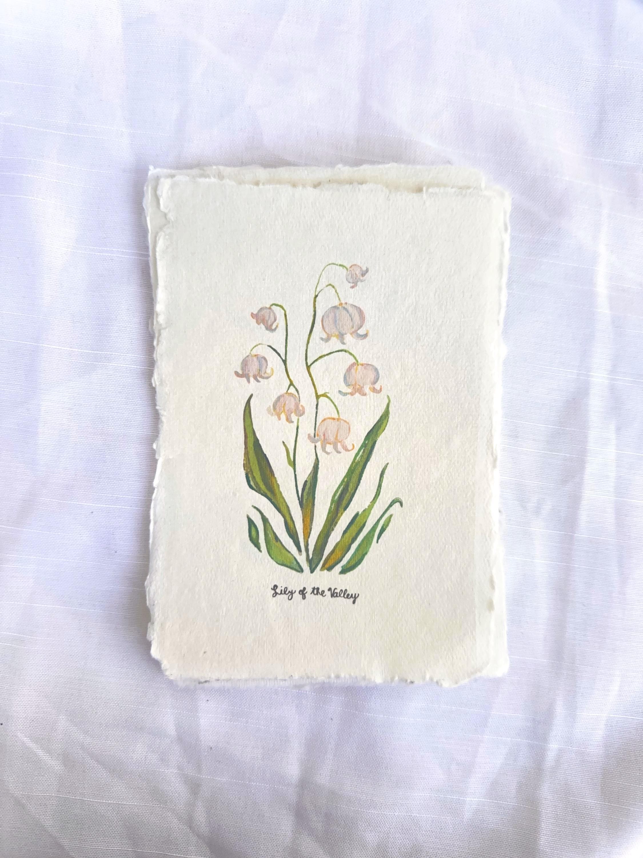 Lily of the Valley Wildflower Watercolor Print, May Birth Flower, Handmade Paper, 4x6 inches, Botanical Wall Art